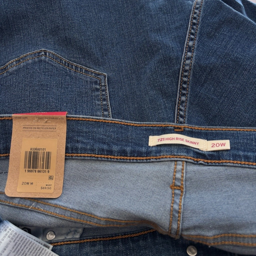 Levi's 721 Plus Size 20W High Rise Skinny Jeans, Medium Wash NWT