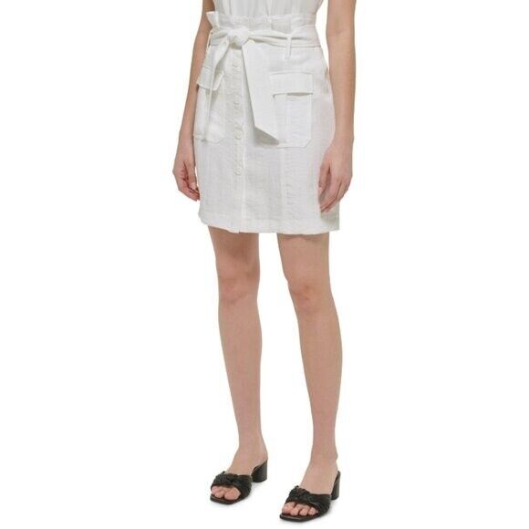 CALVIN KLEIN White Cargo Belted Pencil Skirt Size 2 NWT