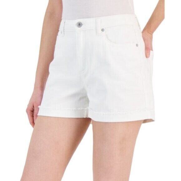 INC International Concepts Women's White High-Rise Cuffed Denim Shorts NWT
