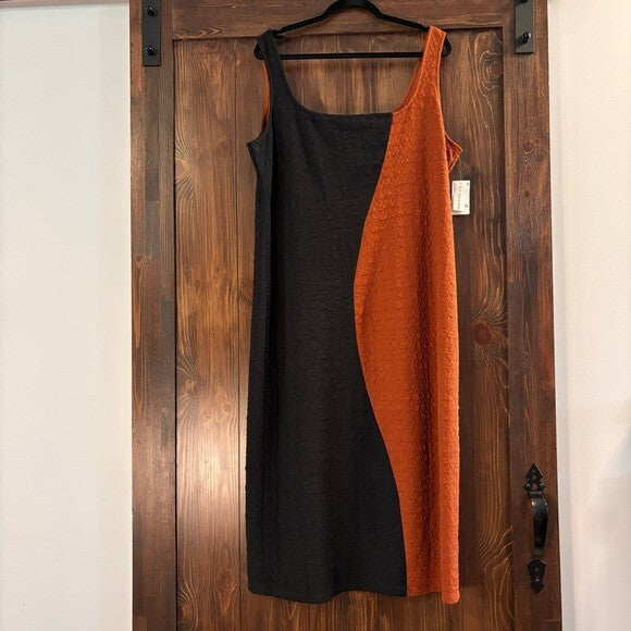 Bar III Women's Small Square Neck Black and Brown Colorblocked Midi Dress NWT