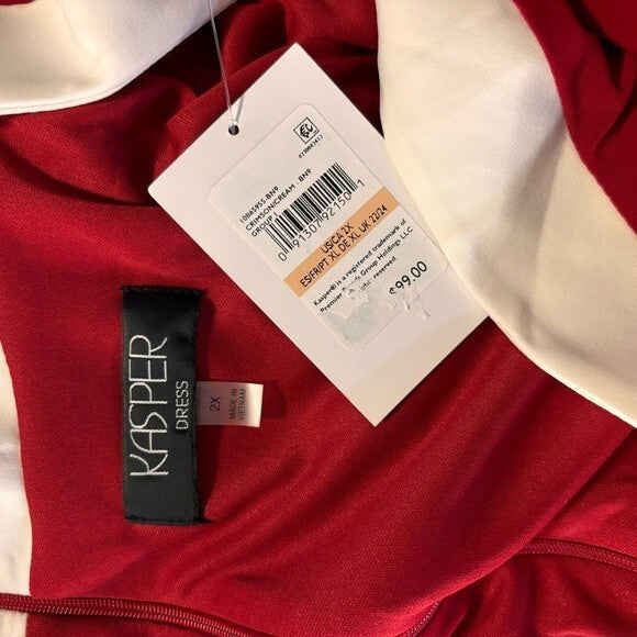KASPER Plus Size Red and White Colorblocked Faux-Wrap Cap-Sleeve Dress NWT