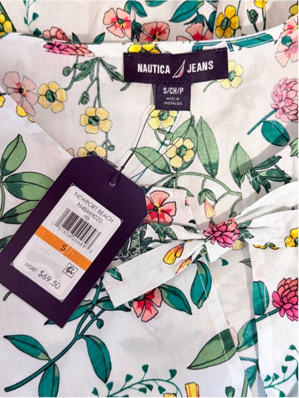 Nautica Jeans Women's Small White & Floral-Print 100% Cotton Peplum Top NWT