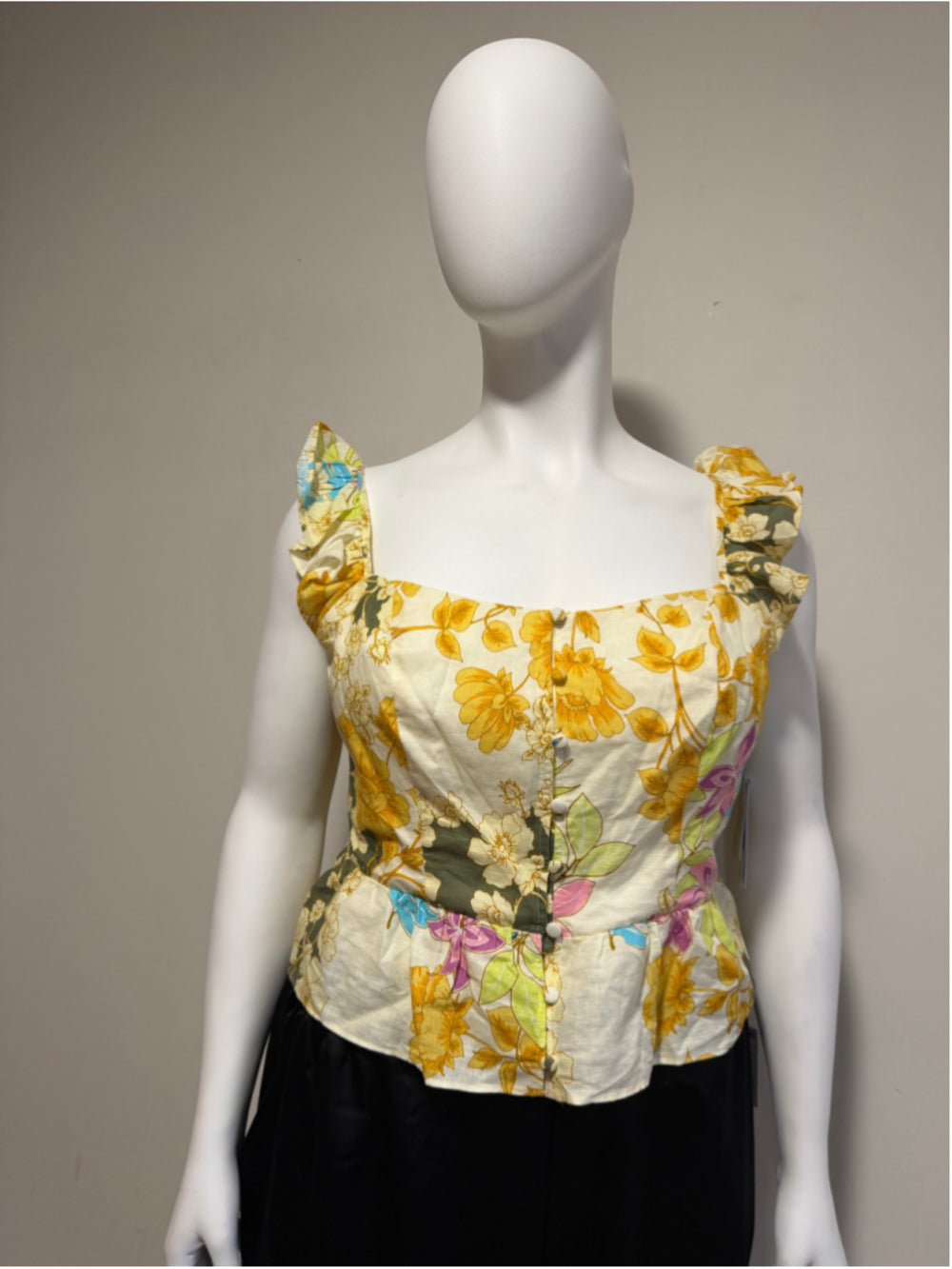 Guess Women's XL Green Floral Smocked Button-Up Peplum Top NWT