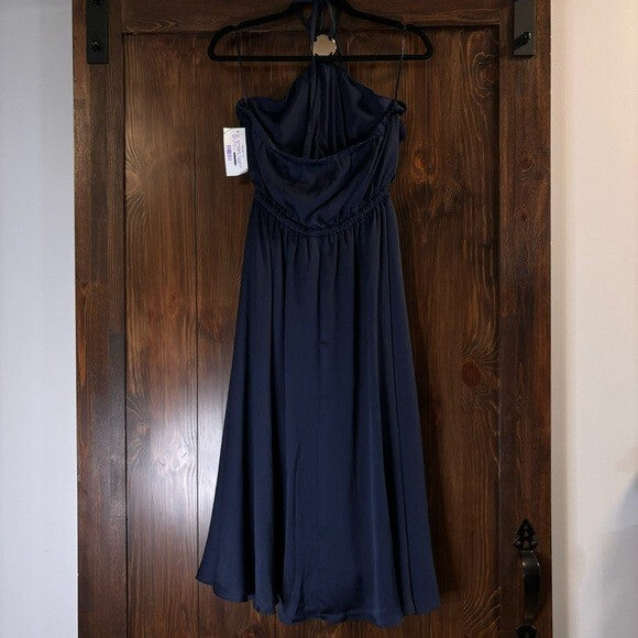 INC International Concepts Women's Size Medium Ruched Blue Halter Dress NWT
