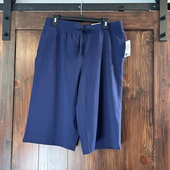 Karen Scott Navy Blue Skimmer Drawstring Knit Stretchy Knee-Length Shorts NWT
