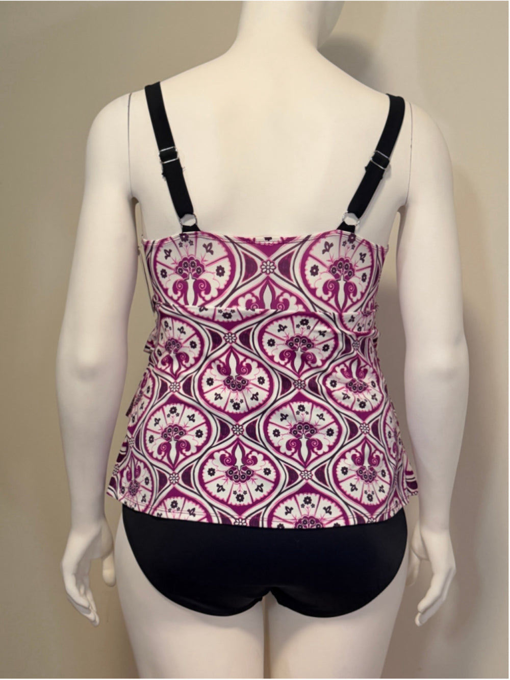 Swim Solutions Women's 12 Purple & White Printed Tiered One-Piece Swimsuit NWT
