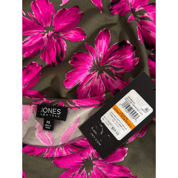 Jones New York Small Petite Pink Floral Printed Crewneck 3/4-Sleeve Top NWT