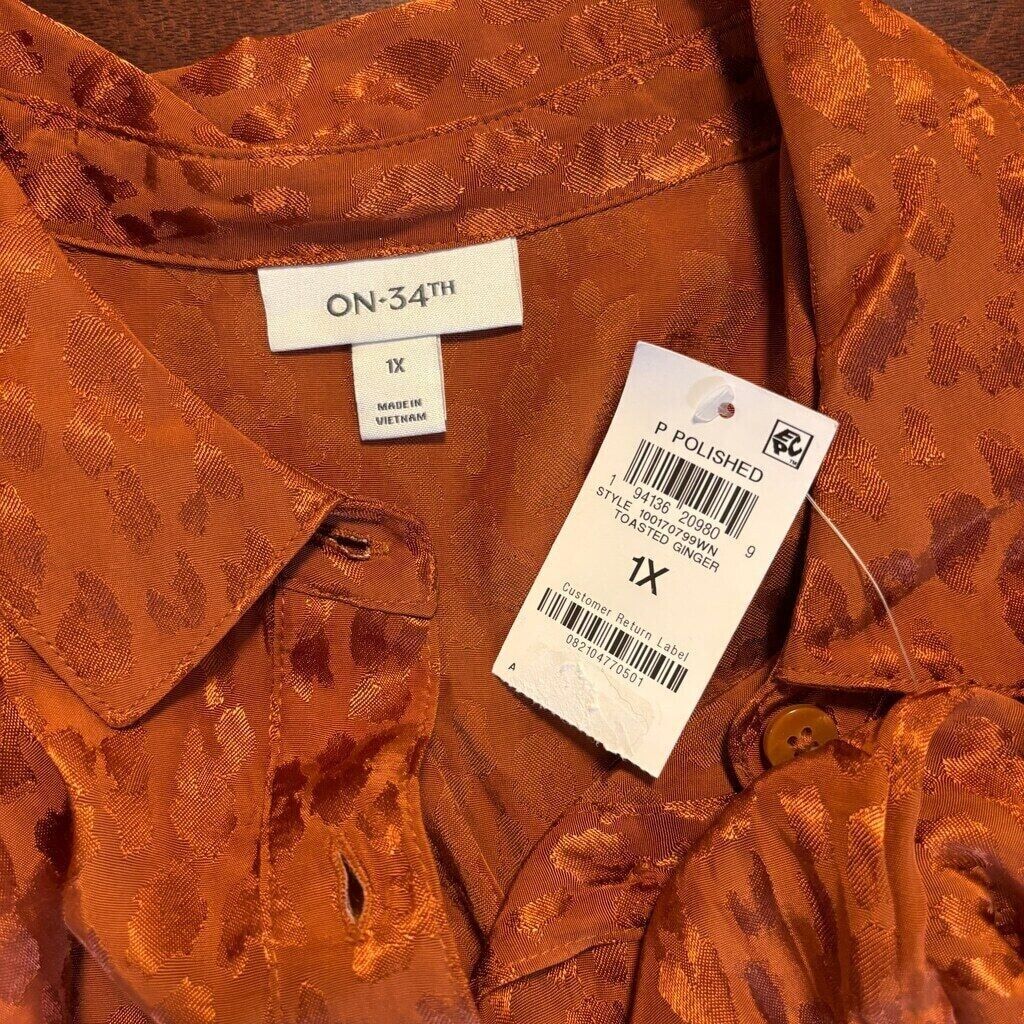 On 34Th Plus Size Animal-Print Jacquard Orange Jumpsuit NWT