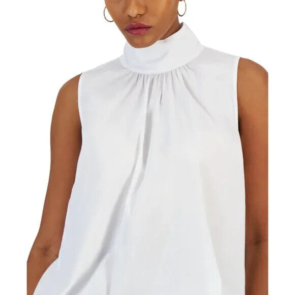 I.N.C. International Concepts Women's White Sleeveless Mock-Neck Blouse NWT