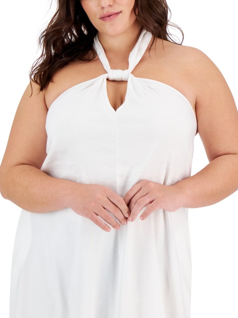 INC International Concepts Plus Size 2X White Keyhole Halter-Neck Maxi Dress NWT