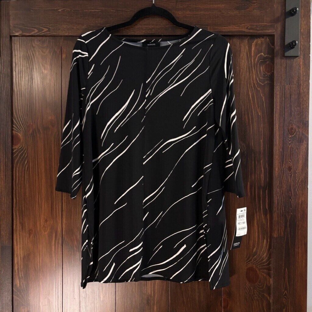 Alfani Black and White Printed Boat-Neck Tunic Top NWT