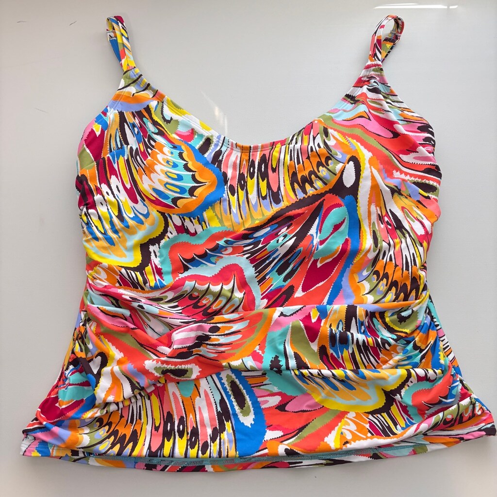 Bleu by Rod Beattie Plus Size Women's Colorfully Printed Tankini Top NWT