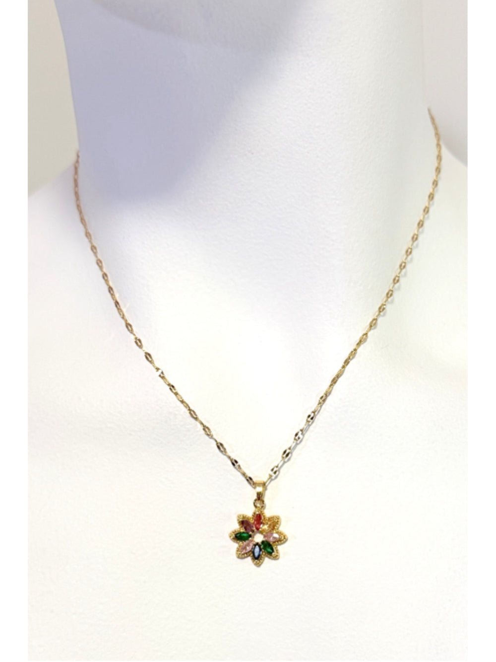 Star Flower Multi-Coloured Cubic Zirconia Stone & Gold Pendant Necklace NWT