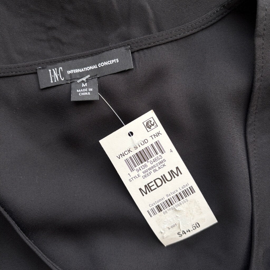 INC International Concepts Medium Black Ruched-Front Short-Sleeve Top NWT