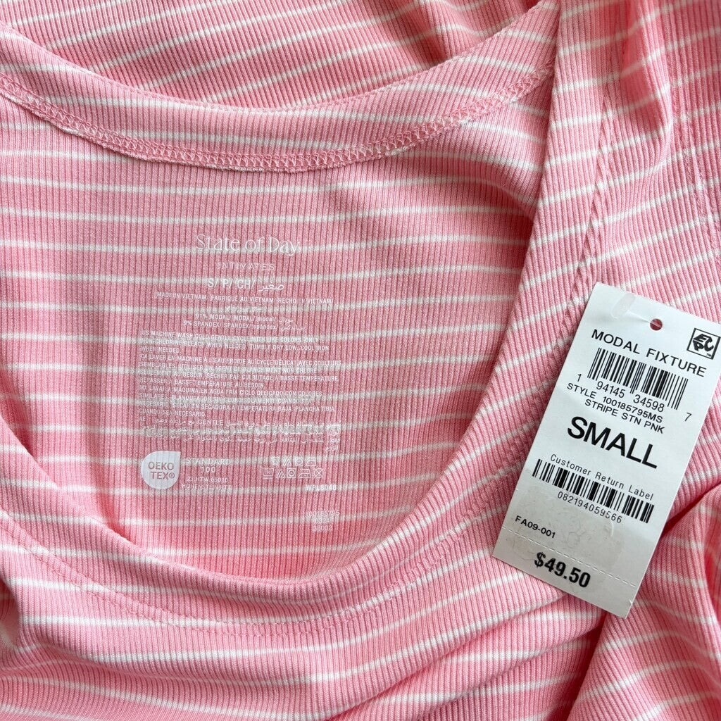 State of Day Women's Pink & White Stripe Ribbed Tank Nightgown Pajamas NWT
