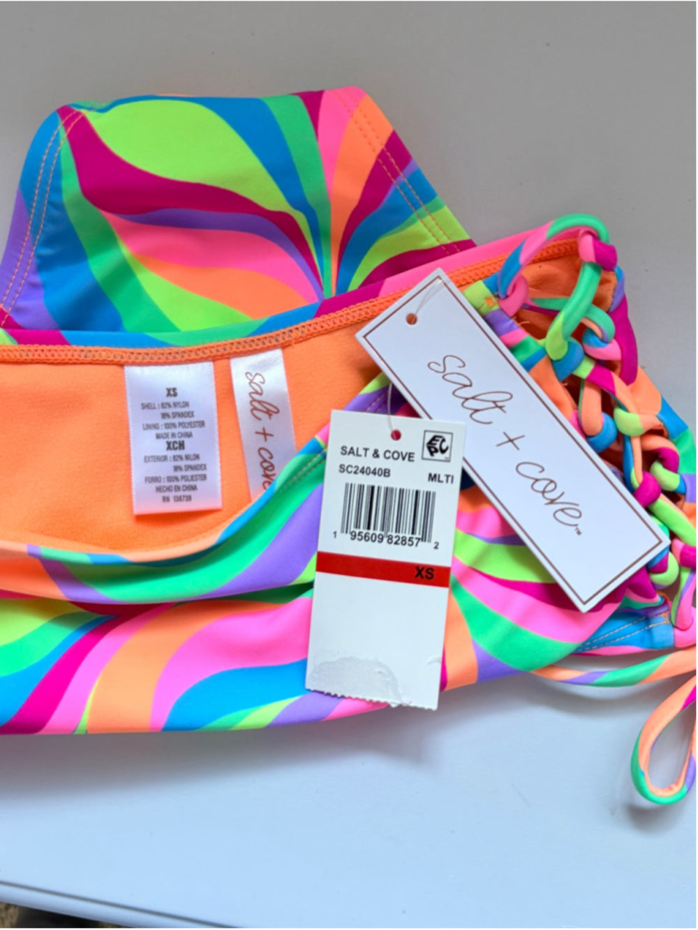 Salt + Cove Size XS Neon Swirl Side-Lace-Up High Waist Bikini Bottom NWT