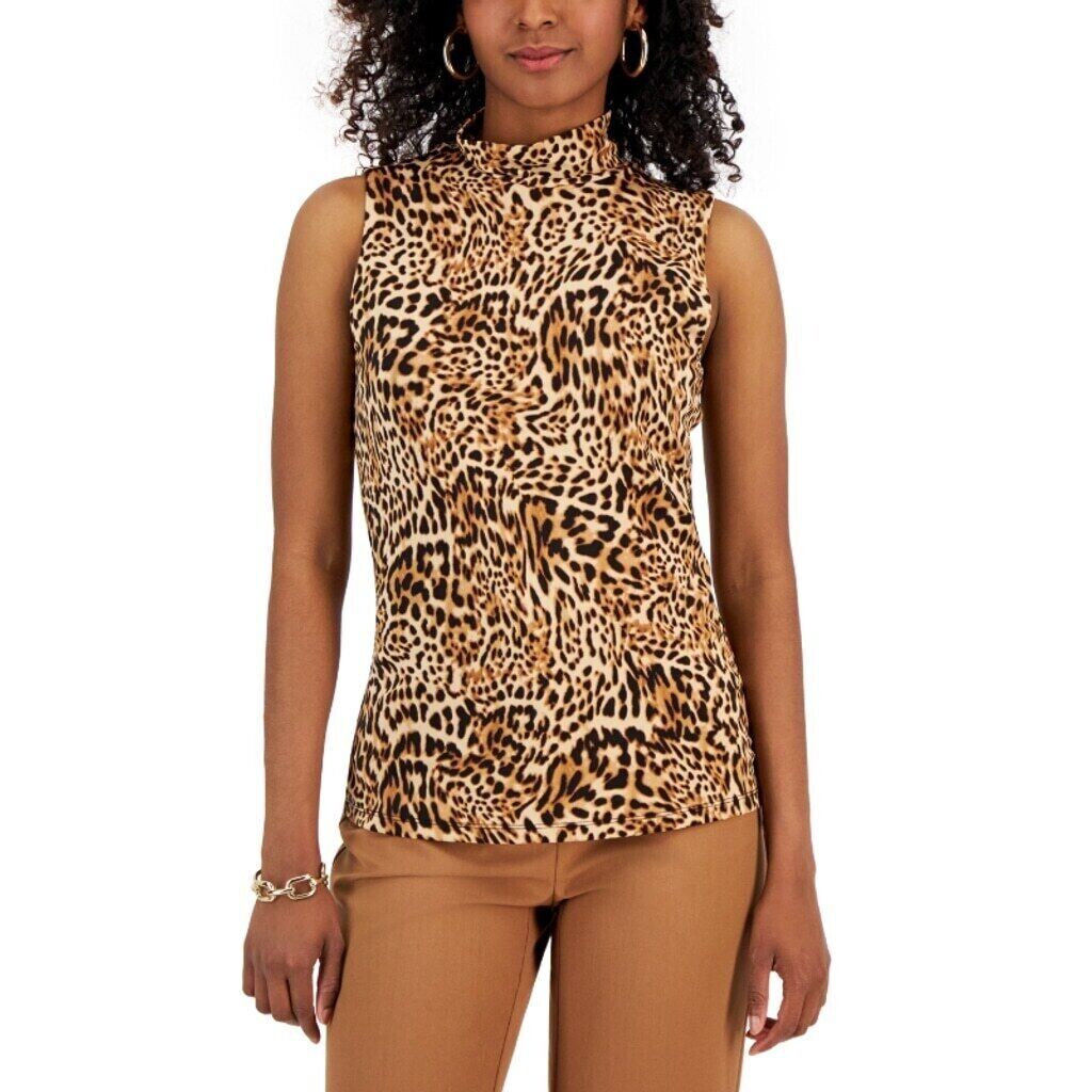 INC International Concepts Women's Leopard Mock-Neck Tank Top NWT