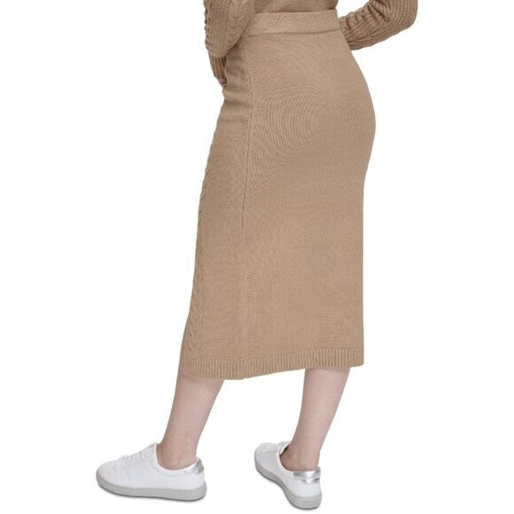 Calvin Klein Jeans Beige Women's Size Small Cable-Knit Pull-On Midi Skirt NWOT