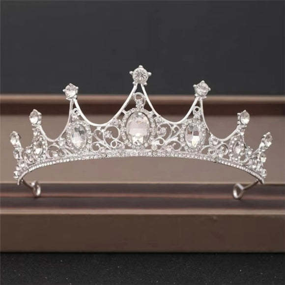 White Crystal Rhinestones Pageant Silver Crown / Tiara - NWT
