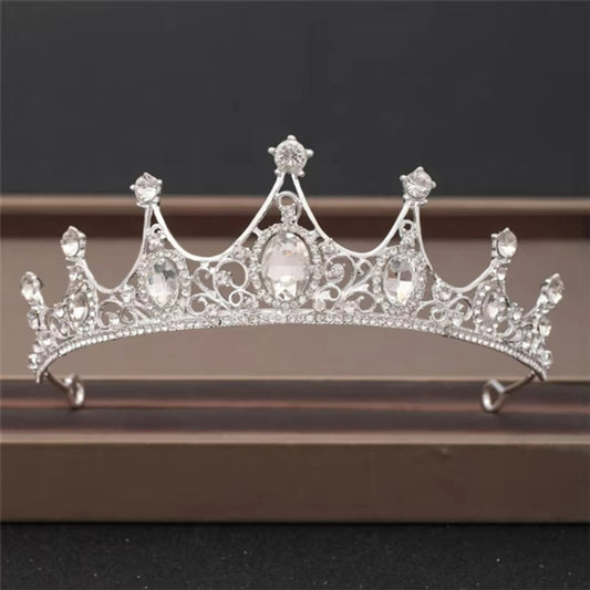 White Crystal Rhinestones Pageant Silver Crown / Tiara - NWT