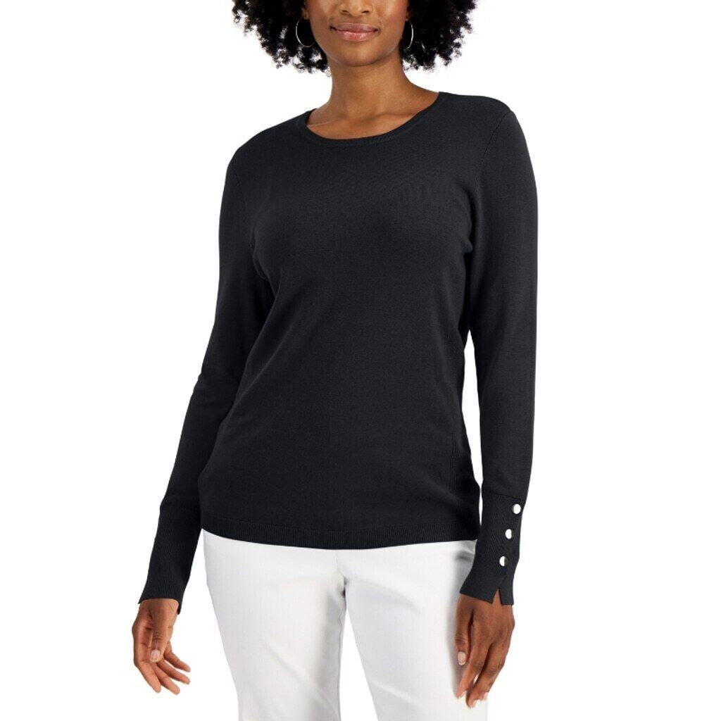 JM Collection Women's Petite Rivet Detail Black Sweater NWT