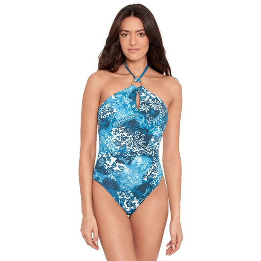 Ralph Lauren Women's 8 Designer Blue Floral Ring One-Piece Swimsuit NWT