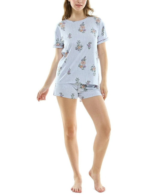 Roudelain Women's 2-Pc Soft Blue Striped Pajamas Set w/ Shorts NWT