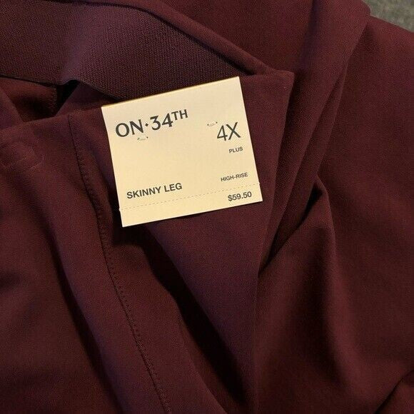 On 34th Burgundy Pull-On Ponté Skinny Leggings / Pants NWT