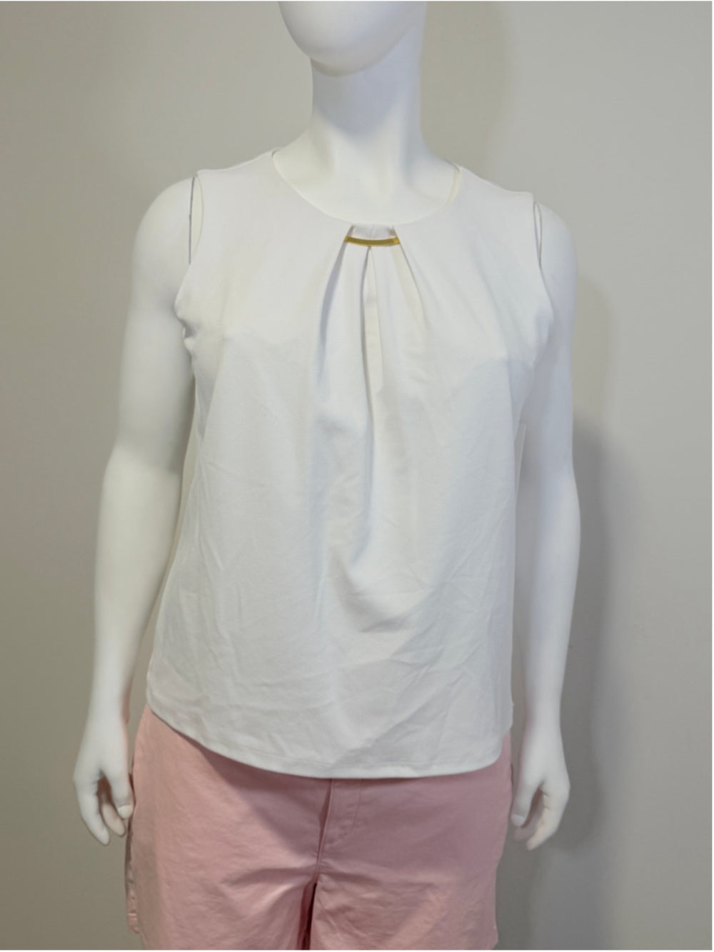 Calvin Klein Women's XL White Sleeveless Pleated Blouse w/ Gold Detail NWT