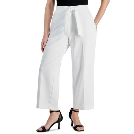 AK Anne Klein Women's XS Petite White Mid Rise Tie Waist Wide Leg Pants NWT