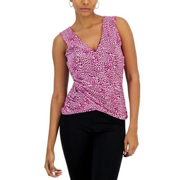 I.N.C. INTERNATIONAL CONCEPTS Pink & White Printed Crossover Tank Top NWT.