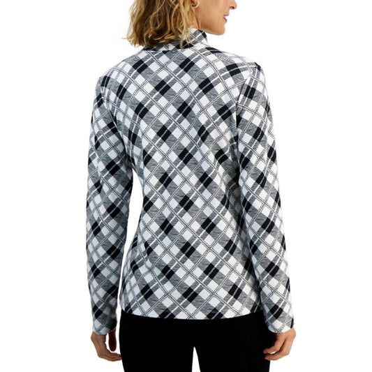 Karen Scott Women's Petite Black & white Plaid Printed Mock Neck Top NWT