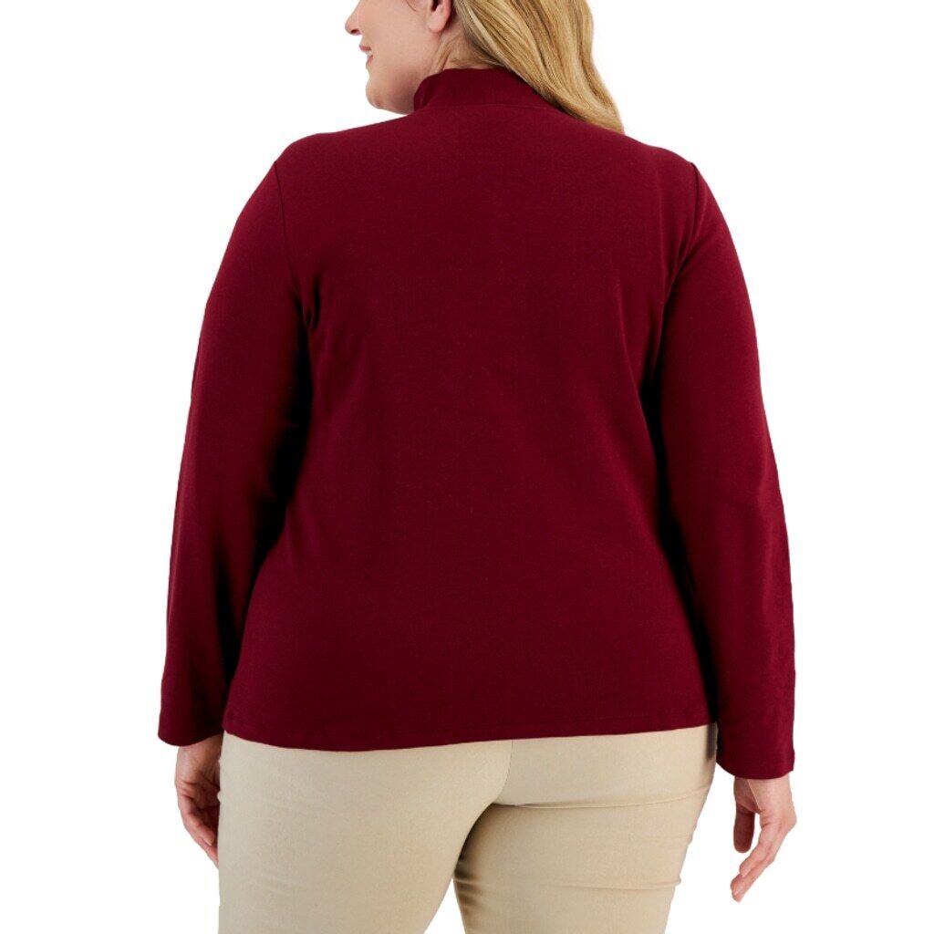 Karen Scott Plus Size 2X Burgundy 100% Cotton Mock-Neck Long Sleeve Top NWT