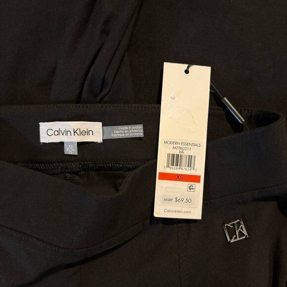 CALVIN KLEIN Seam Front Pull On Black Stretchy Skinny Leg Dress Pant NWT XS