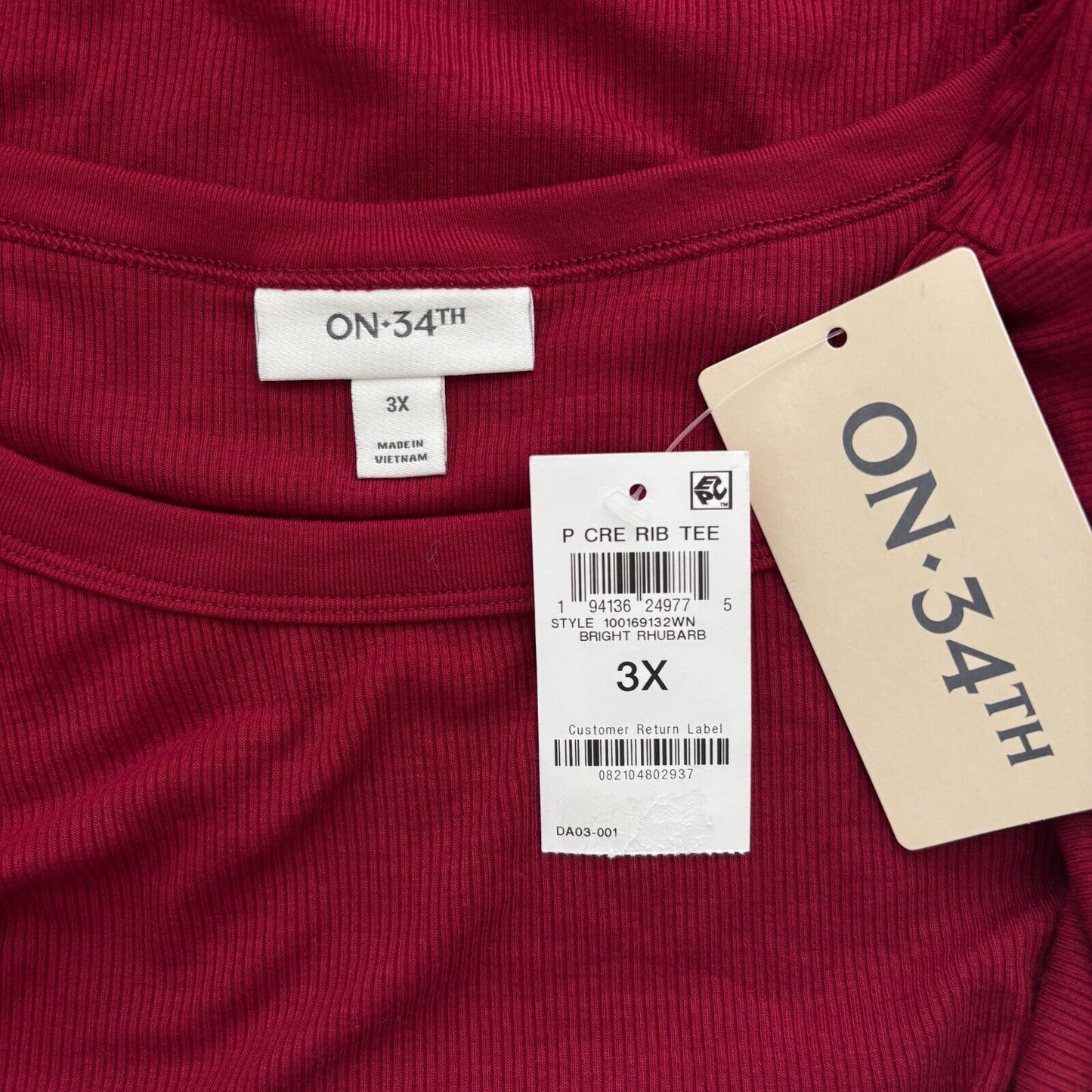 On 34th Plus Size Brick Red Ribbed Long-Sleeve T-Shirt NWT