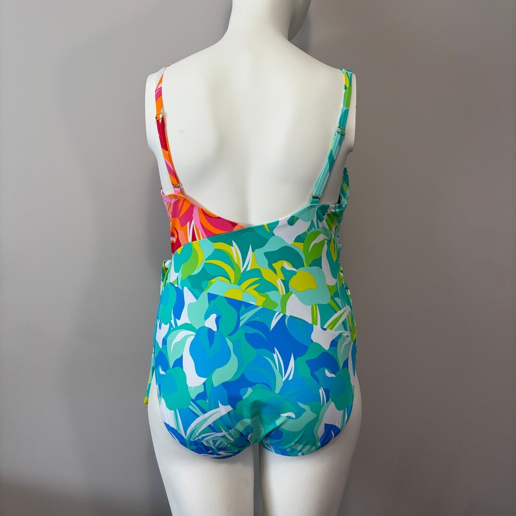 Bleu by Rod Beattie Women's Plus Size Multicolor Surplice Tied Swimsuit NWT
