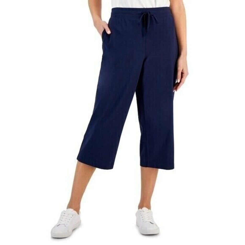 Karen Scott Knit Capri Pull on Navy Blue Capri Jogger / Sweat Pants NWT