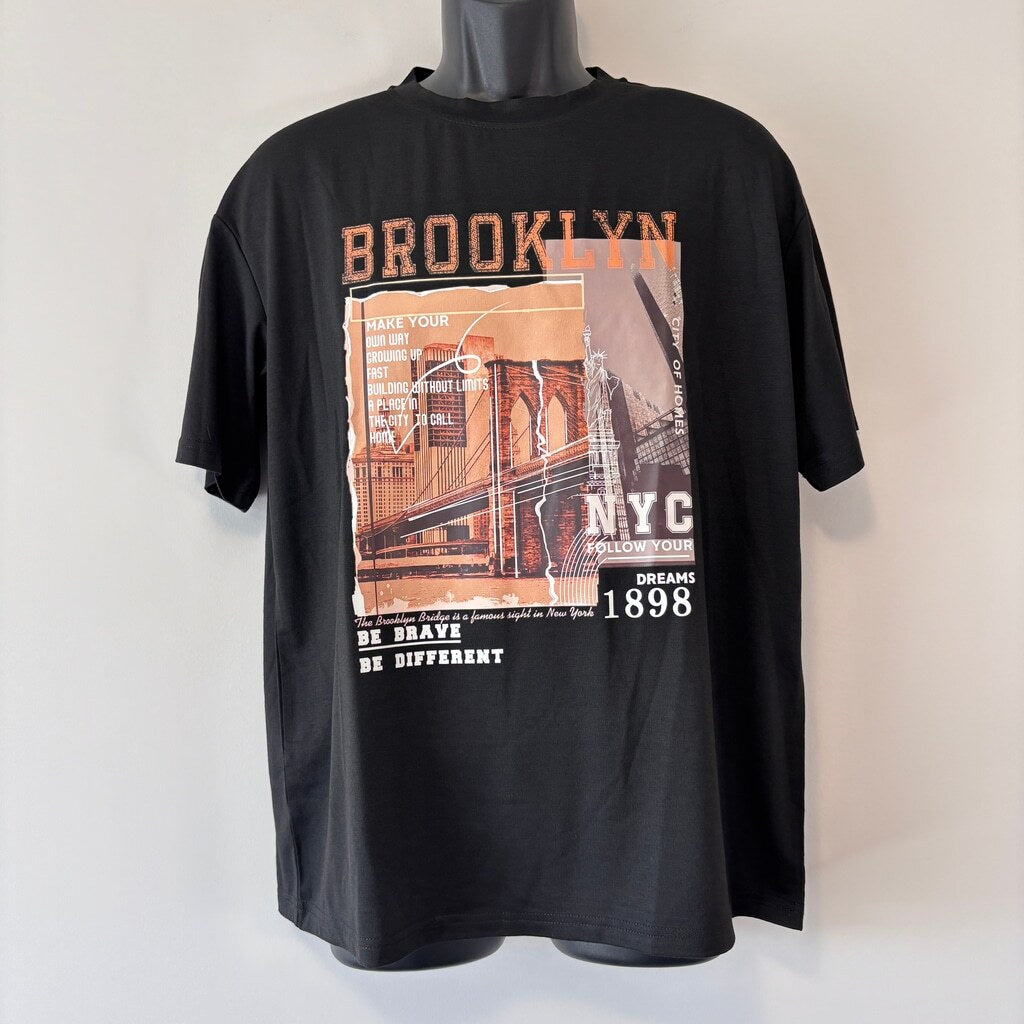 SHEIN Women's Medium Black NYC T-Shirt Brooklyn Bridge Oversized Boxy Tee NIB