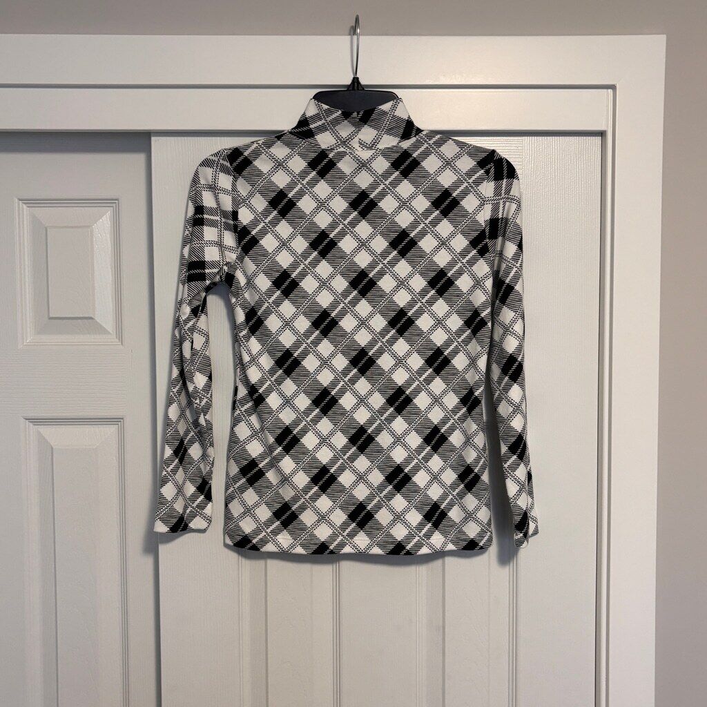 Karen Scott Women's Petite Black & white Plaid Printed Mock Neck Top NWT