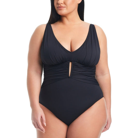 Bleu by Rod Beattie Women's 20W Plus Size Black Ruched One-Piece Swimsuit NWT