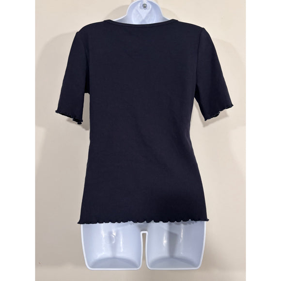 Nautica Jeans Women’s Small Navy Ribbed Short-Sleeve Top NWT