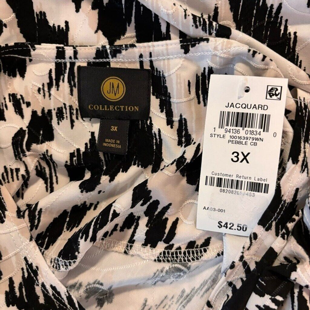 JM Collection Plus Size Printed Jacquard 3/4-Sleeve Top NWT