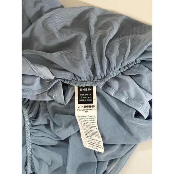 Shein Women's Large Drapey Sheer Romantic Blue Asymmetrical Top NWT