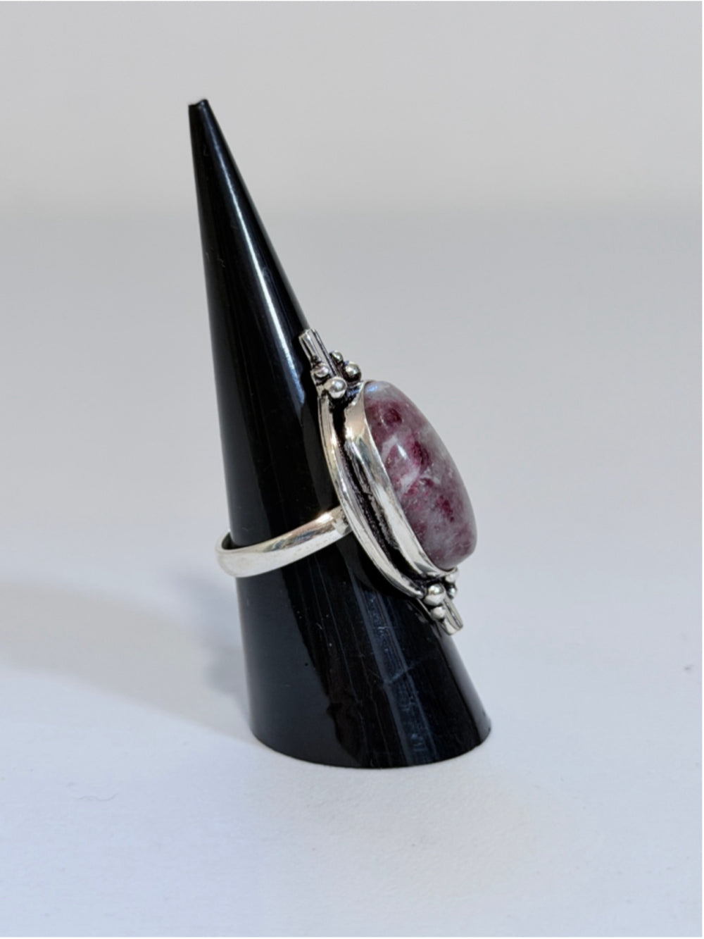 Pretty Lepidolite 925 Silver Plated Ring Size US 8 - Statement Jewelry NWT