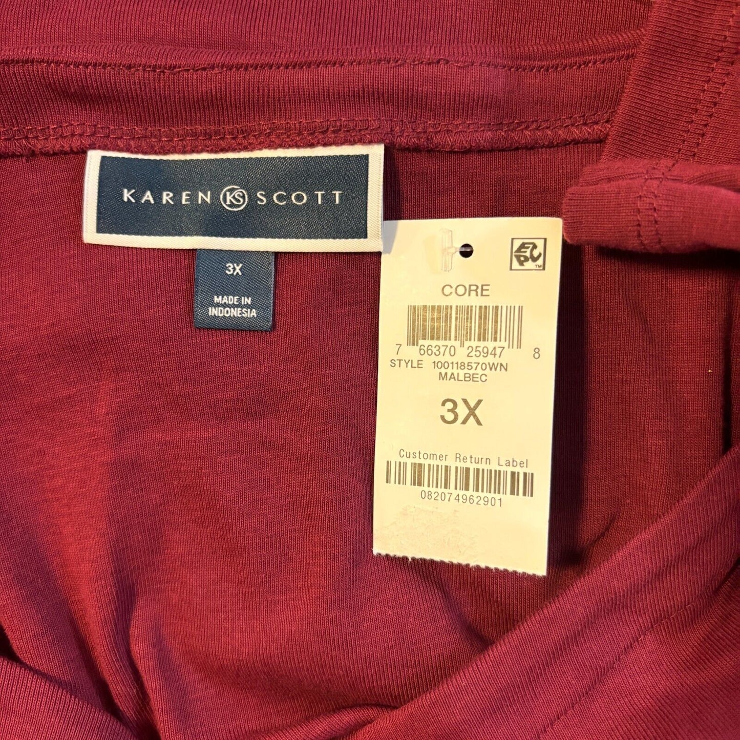 Karen Scott  Plus Size 100% Cotton Wine Red Cutout-Sleeve Top NWT