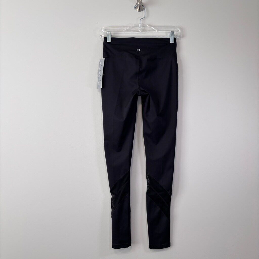 Ideology Women's XS Black Mesh-Trimmed Rapid-Dry Leggings NWT