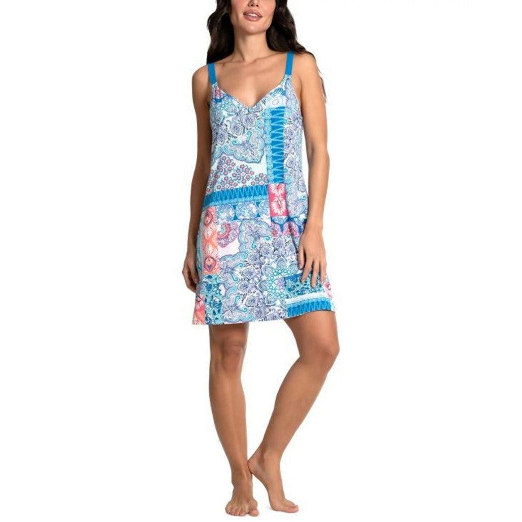 Linea Donatella Women's Blue Printed Sleeveless Chemise / Pajama Dress NWT