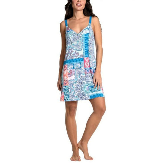 Linea Donatella Women's Blue Printed Sleeveless Chemise / Pajama Dress NWT