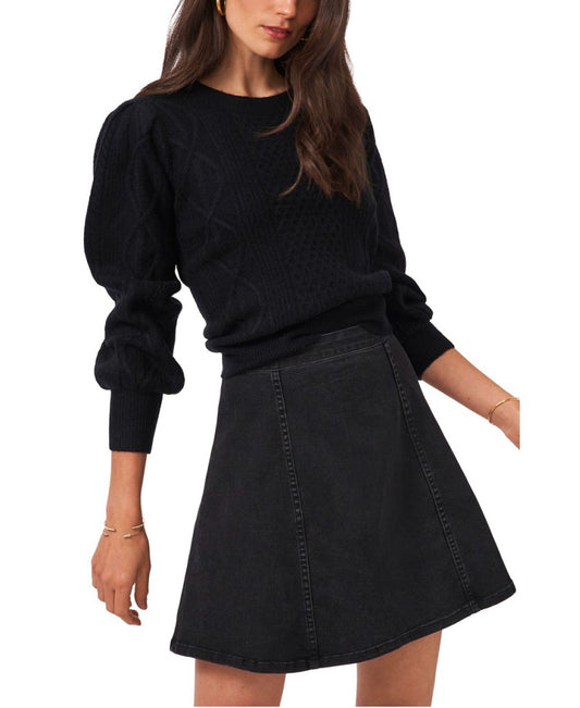 1.STATE Women's Size XL Black Textured Cable Knit Balloon Sleeve Sweater NWT