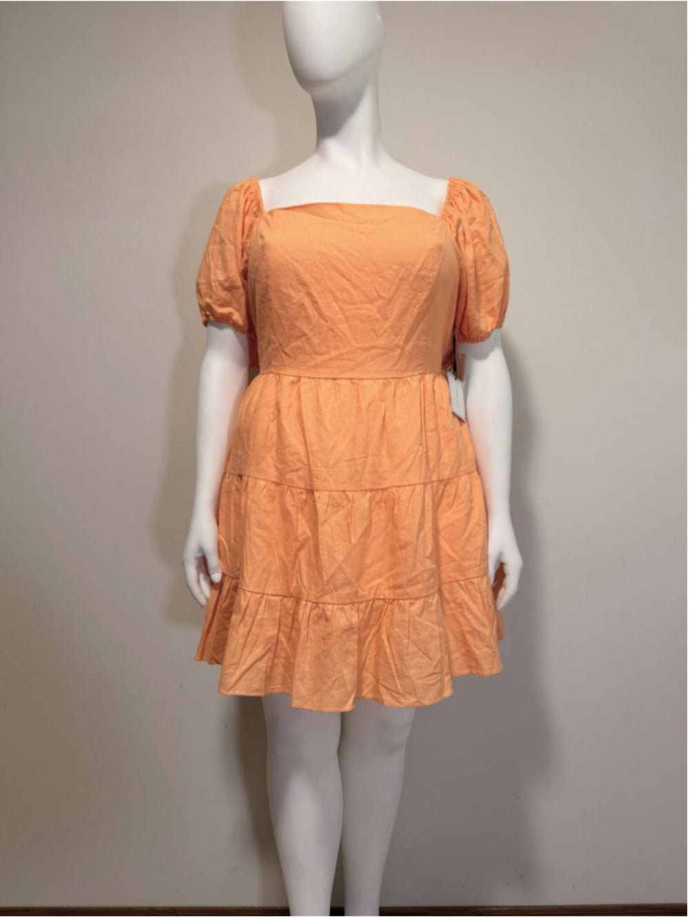 1. State Size XXL Orange Summer Mini Dress w/ Puff Sleeve and Tie Back NWT
